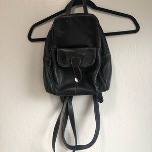 Leather Backpack Purse - Tiganello black leather mini size multiple compartments